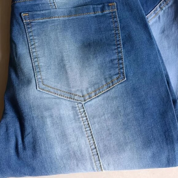 Denim Cotton Patchwork Hi-Waist Flared Blue Jeans - Picture 6 of 6